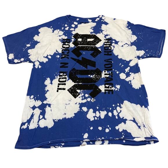 AC/DC High Wire Rock and Roll Blue White Tie Dye Tee Shirt Size Large New - Picture 1 of 3